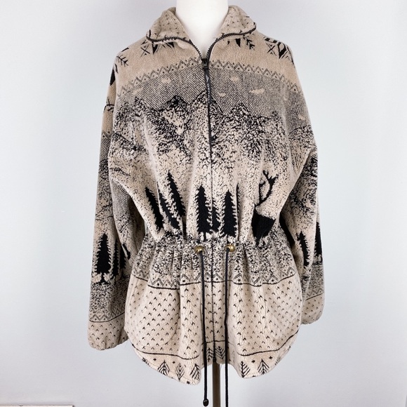 Denali Jackets & Blazers - Denali Cinched Waist Forest Scene Zip Up Coat